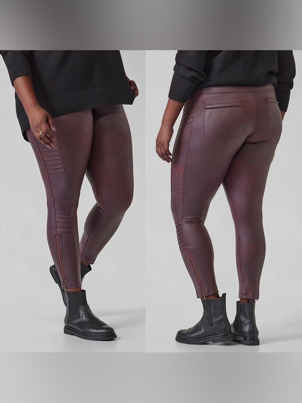 Athleta Delancy Gleam Faux Leather Moto Leggings in Burgundy, Size XS Women’s